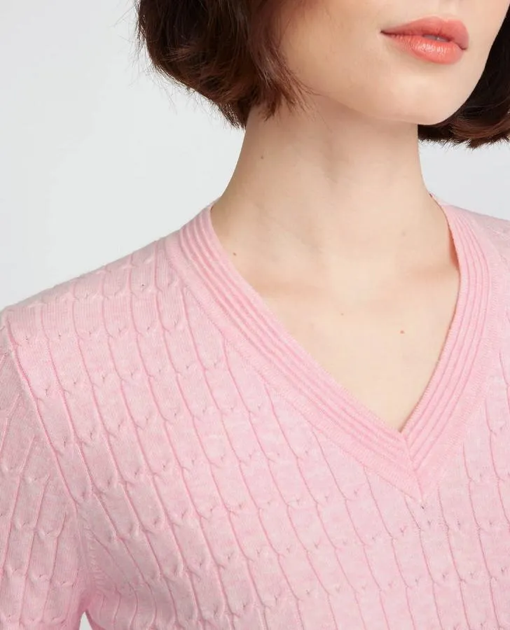 Camellia V-Neck Cable Knit Sweater