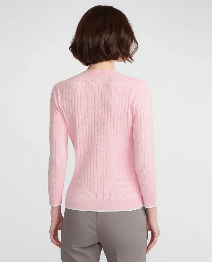 Camellia V-Neck Cable Knit Sweater