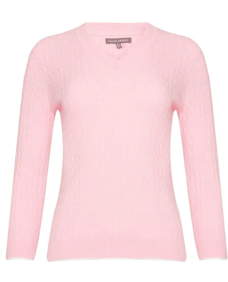 Camellia V-Neck Cable Knit Sweater