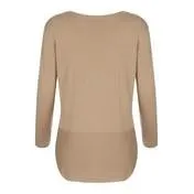 Caramel Slash Neck Long Line Ribbed Sweater