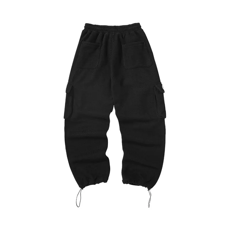 Cargo pocket alphabet embroidered stretch rope thick Korean fleece casual pants