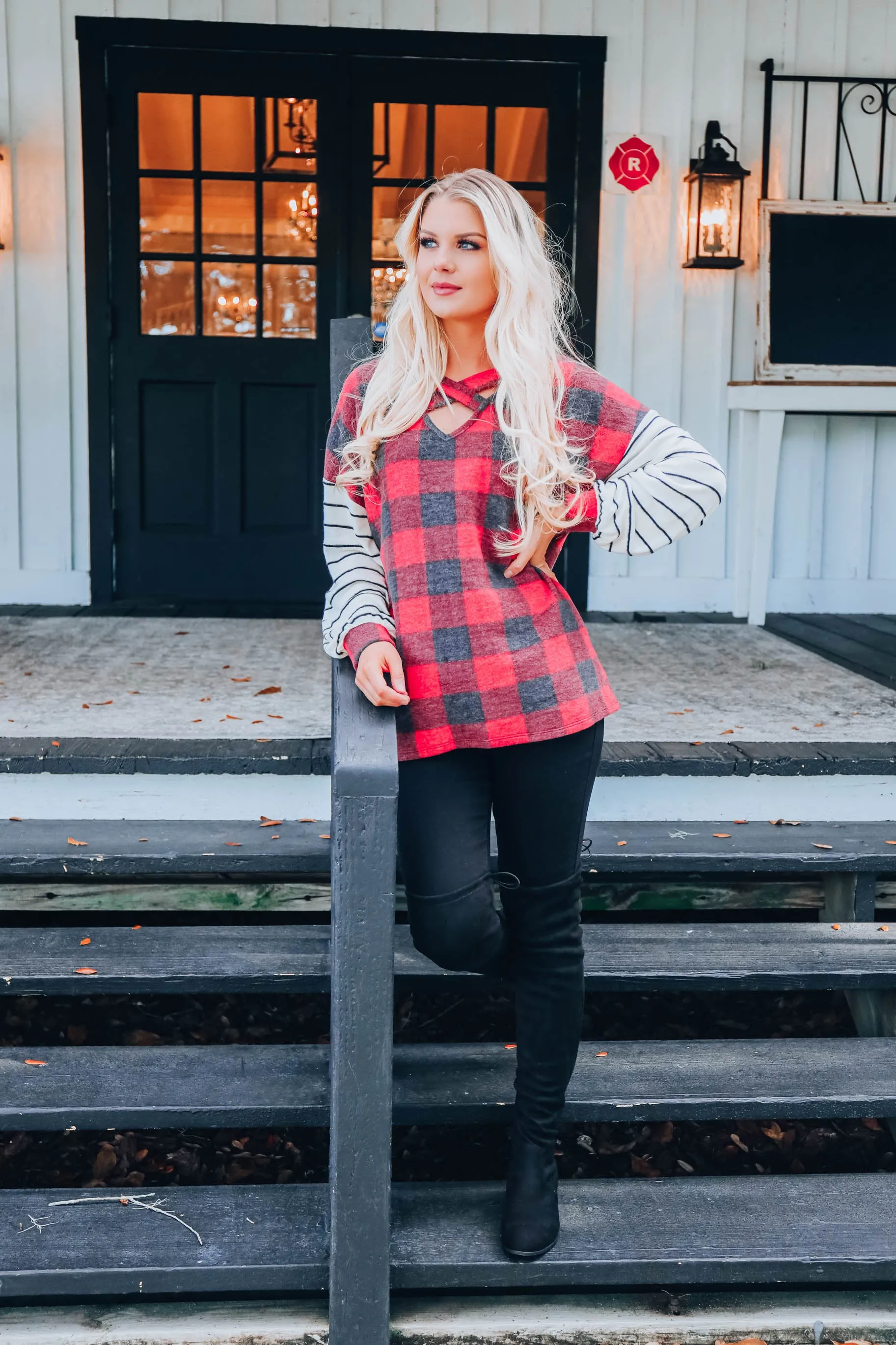 Cashmere Feeling Buffalo Plaid Top S-3X