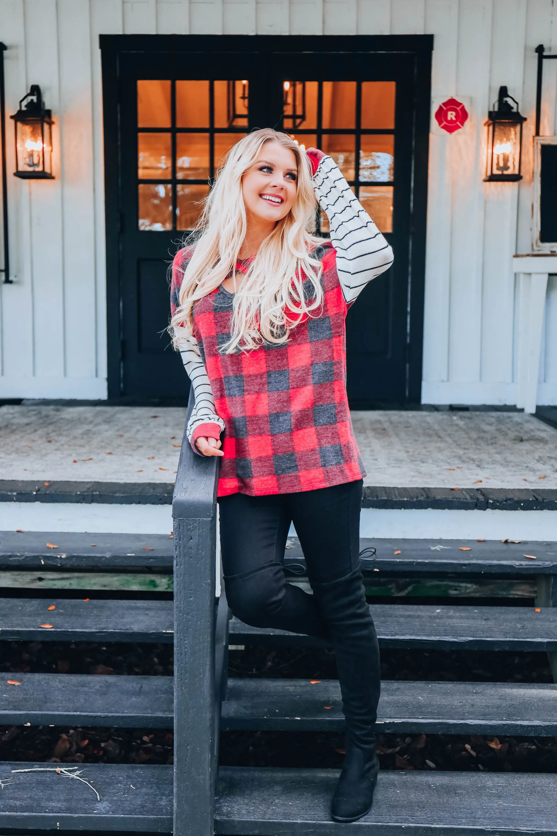 Cashmere Feeling Buffalo Plaid Top S-3X