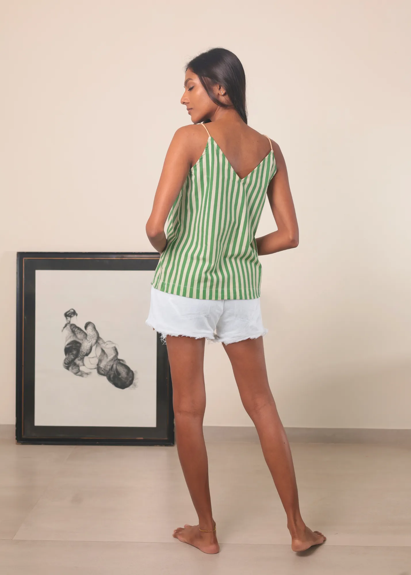 Chhaya Tank Top - Green Stripes