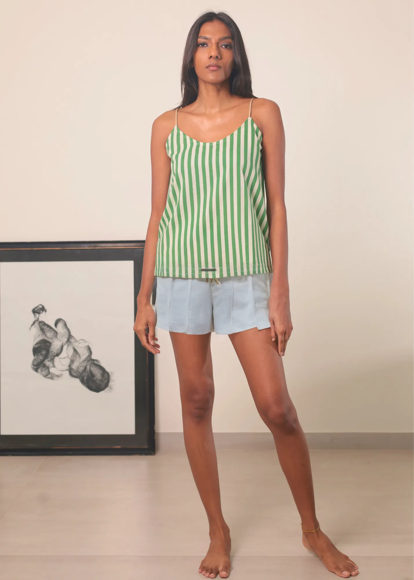 Chhaya Tank Top - Green Stripes