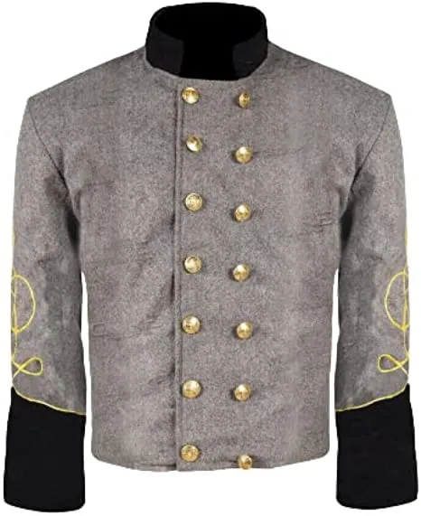 Civil War CS Officer's Grey with Black 1 Braid Double Breast Shell Jacket