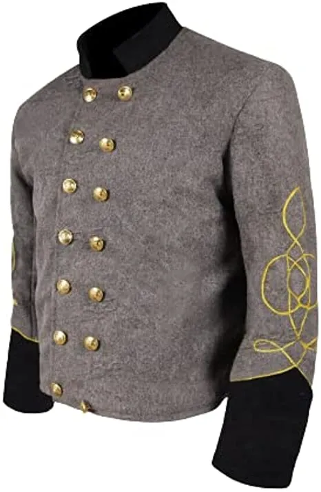 Civil War CS Officer's Grey with Black 1 Braid Double Breast Shell Jacket