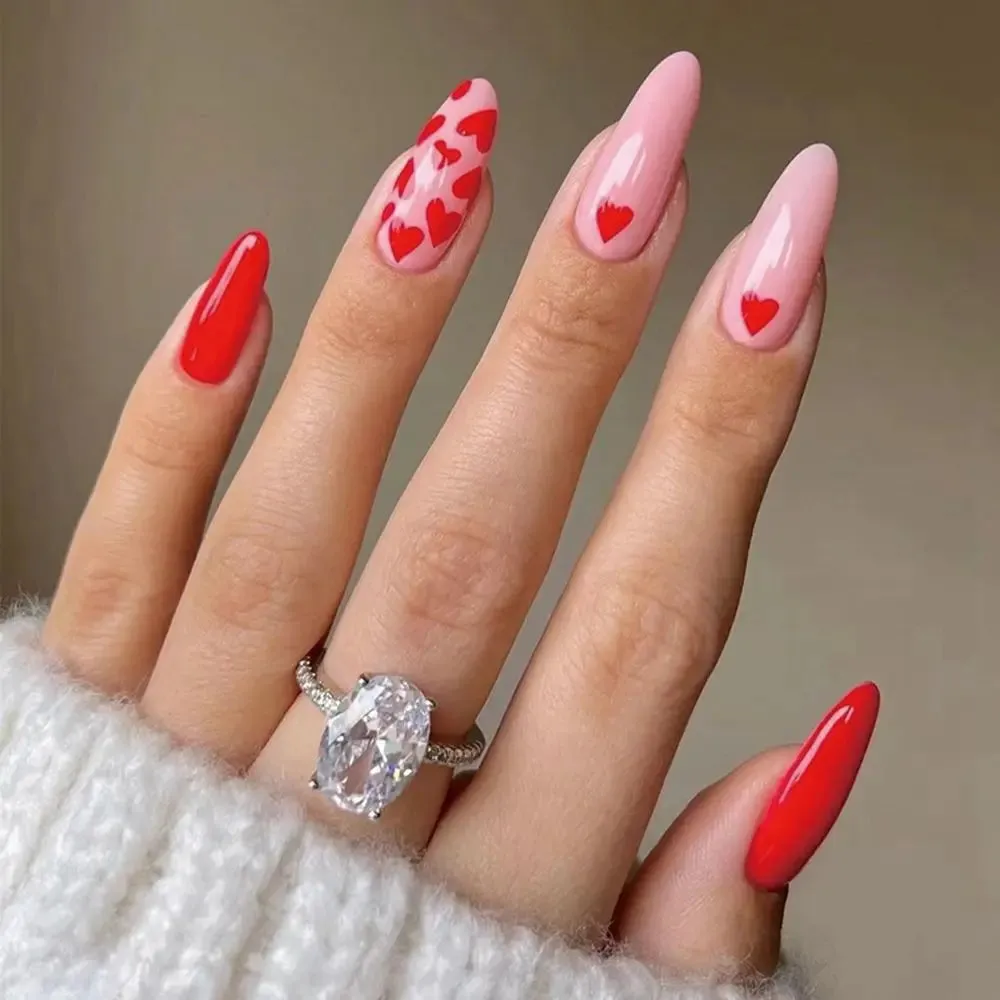 Classic Red Heart Valentines Day False Press On Nails