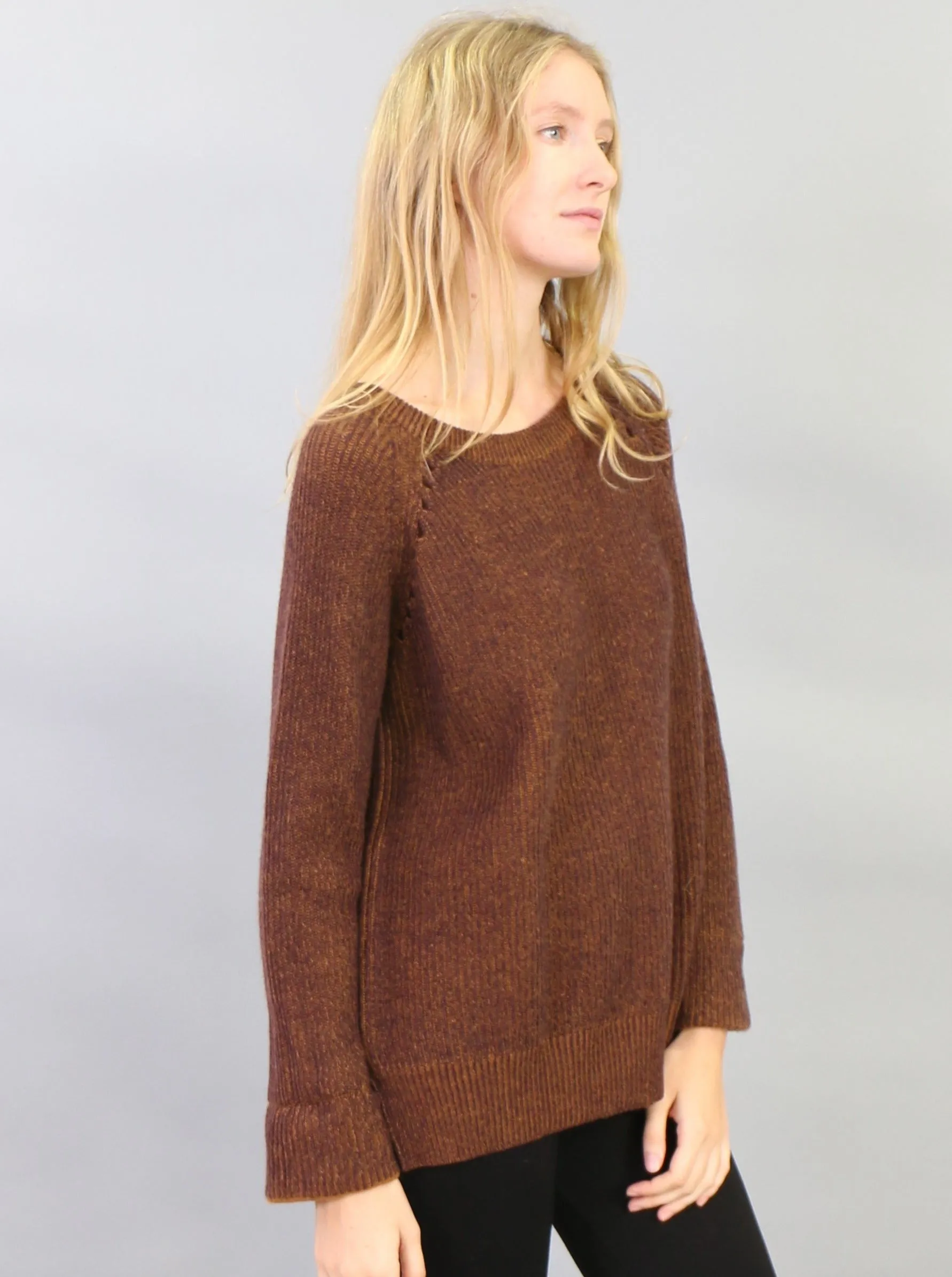 Contrast Roll-Over Cuff Crewneck Pullover