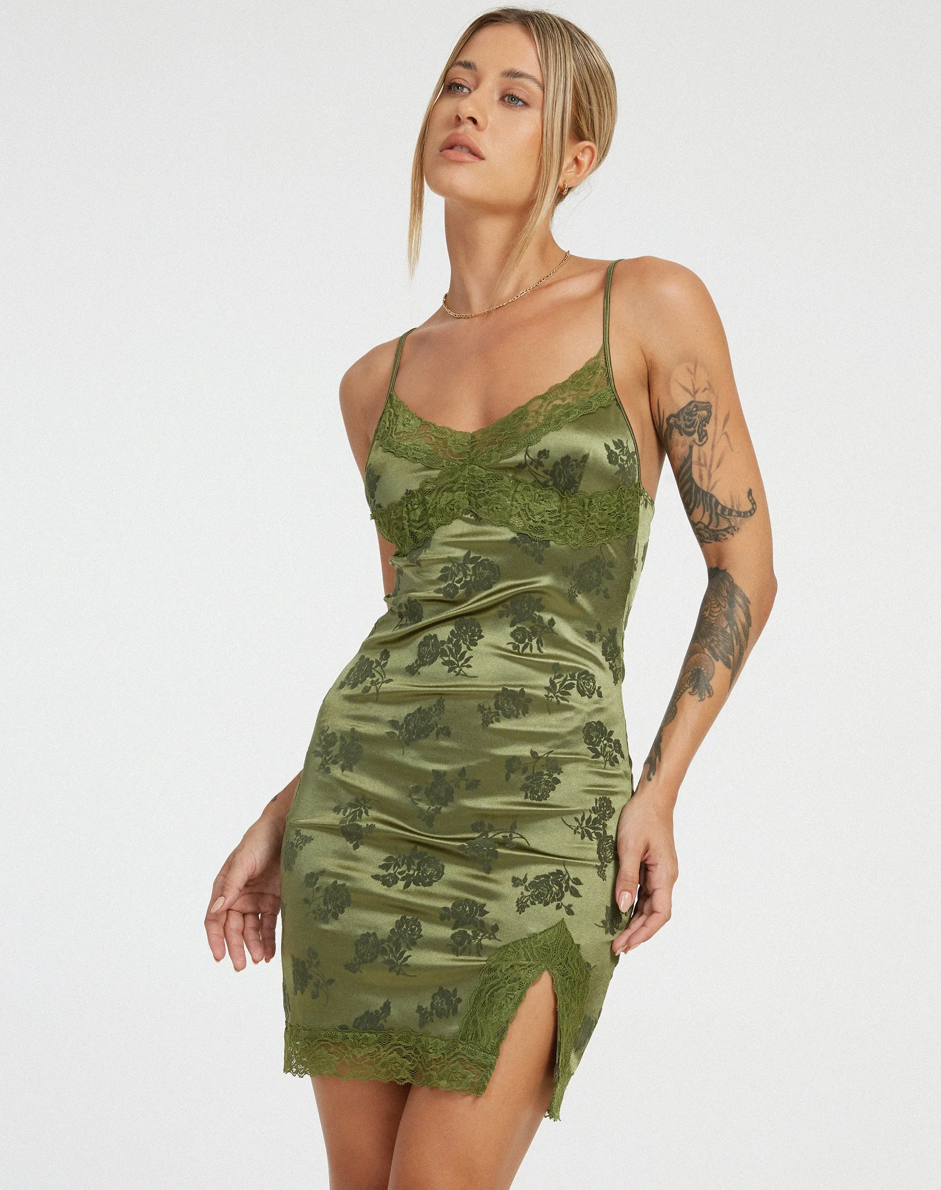 Coti Bodycon Dress in Rose Flock Loden Green