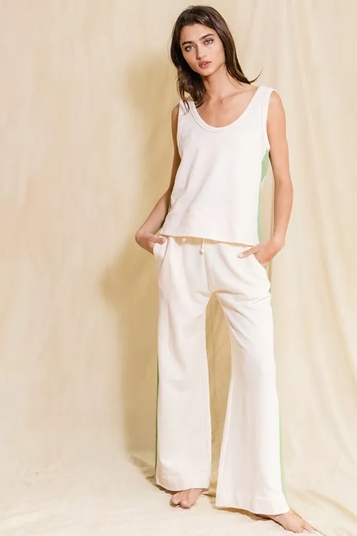 Cream Contrast Stripe Wide Leg Sweatpants