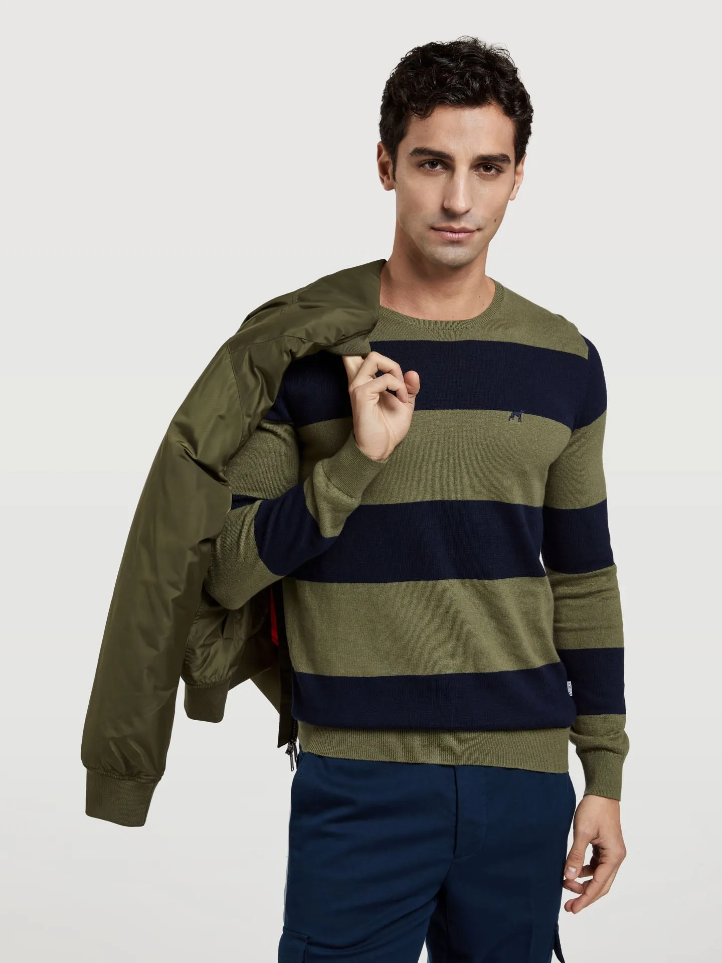 Crew Neck Sweater With Large Stripes