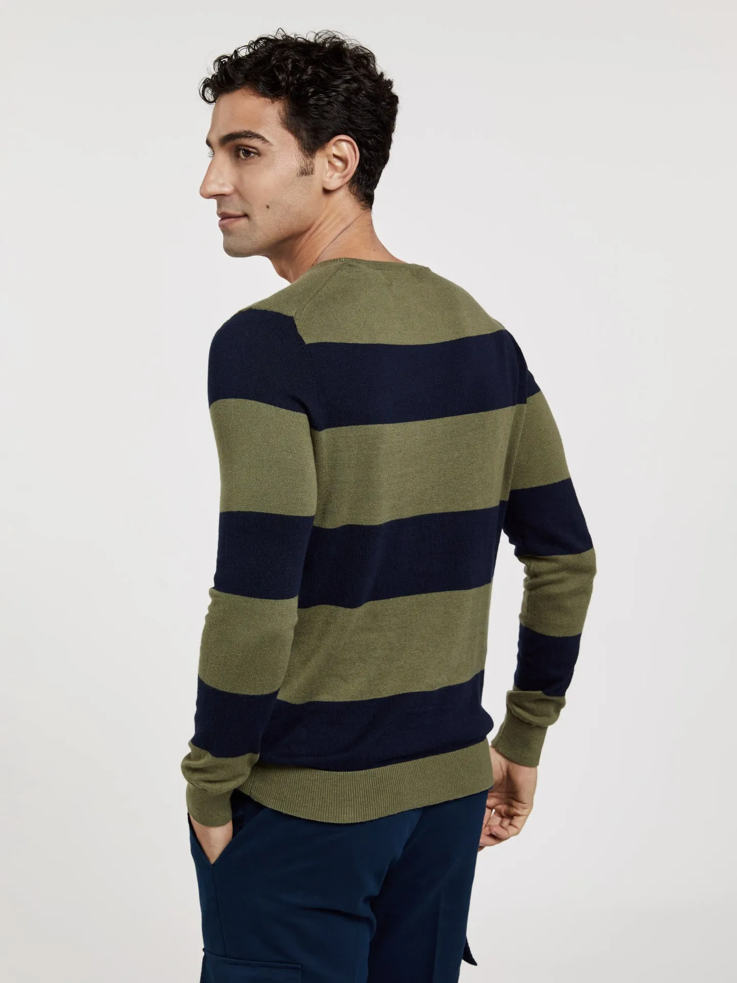 Crew Neck Sweater With Large Stripes