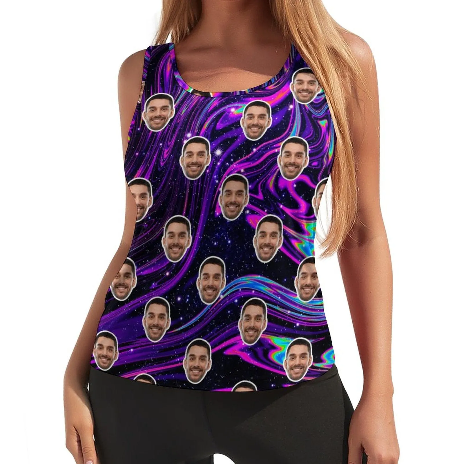 Custom Face Loose Tops Purple Sky Women's Racerback Yoga Tank Top