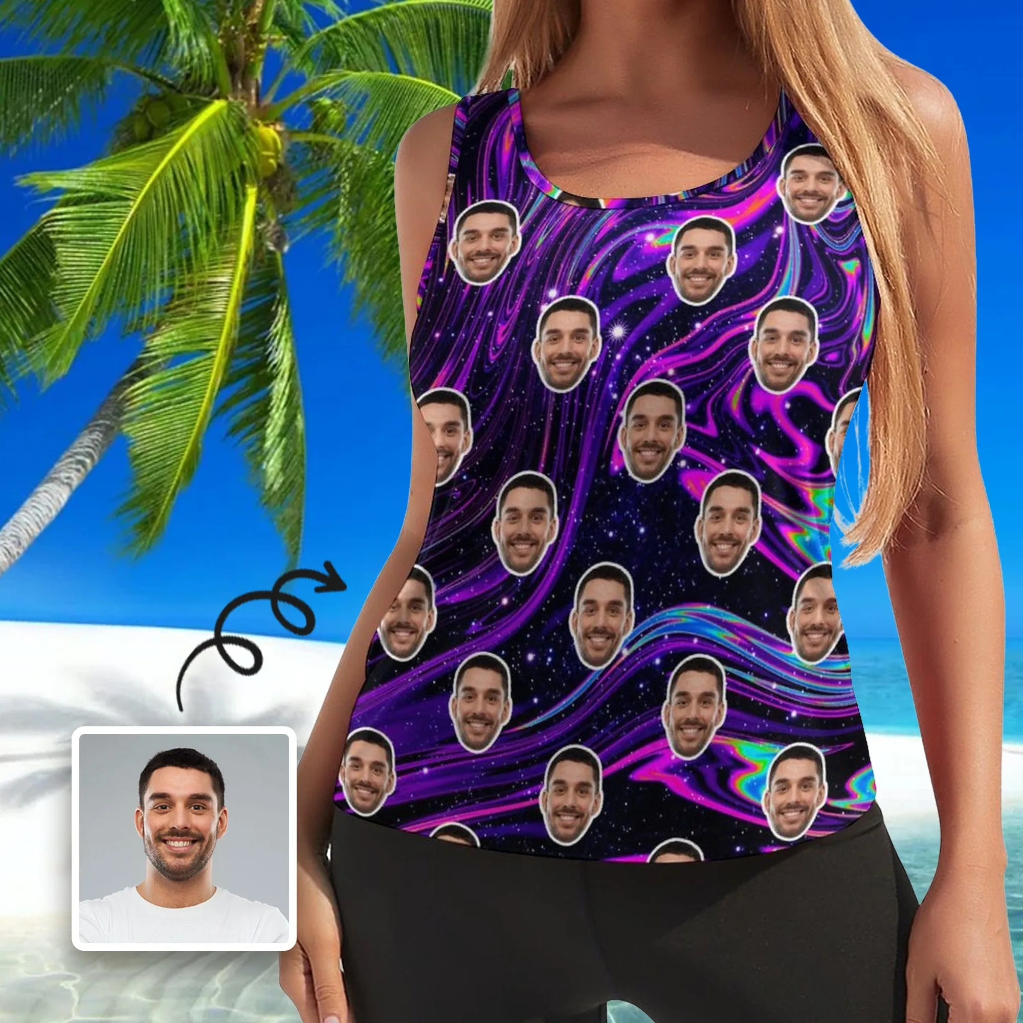 Custom Face Loose Tops Purple Sky Women's Racerback Yoga Tank Top