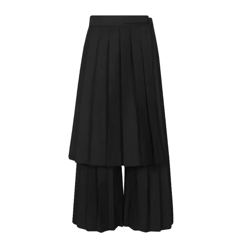 Dark Style Wide-leg Pants Pleated Men Skirt Pants Personalized Detachable Hemline Autumn Culottes Women 9C4159