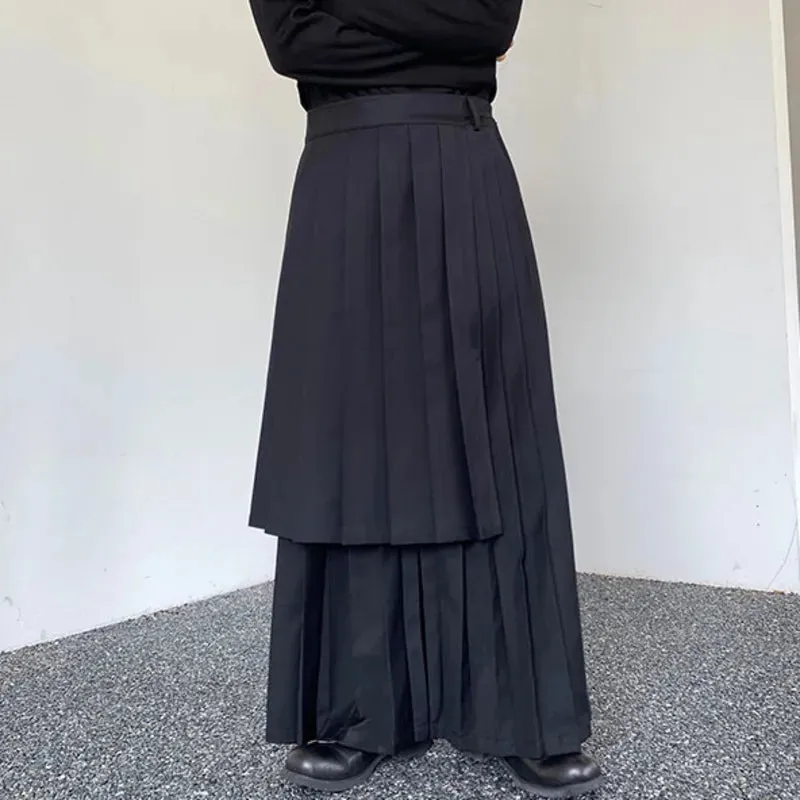 Dark Style Wide-leg Pants Pleated Men Skirt Pants Personalized Detachable Hemline Autumn Culottes Women 9C4159