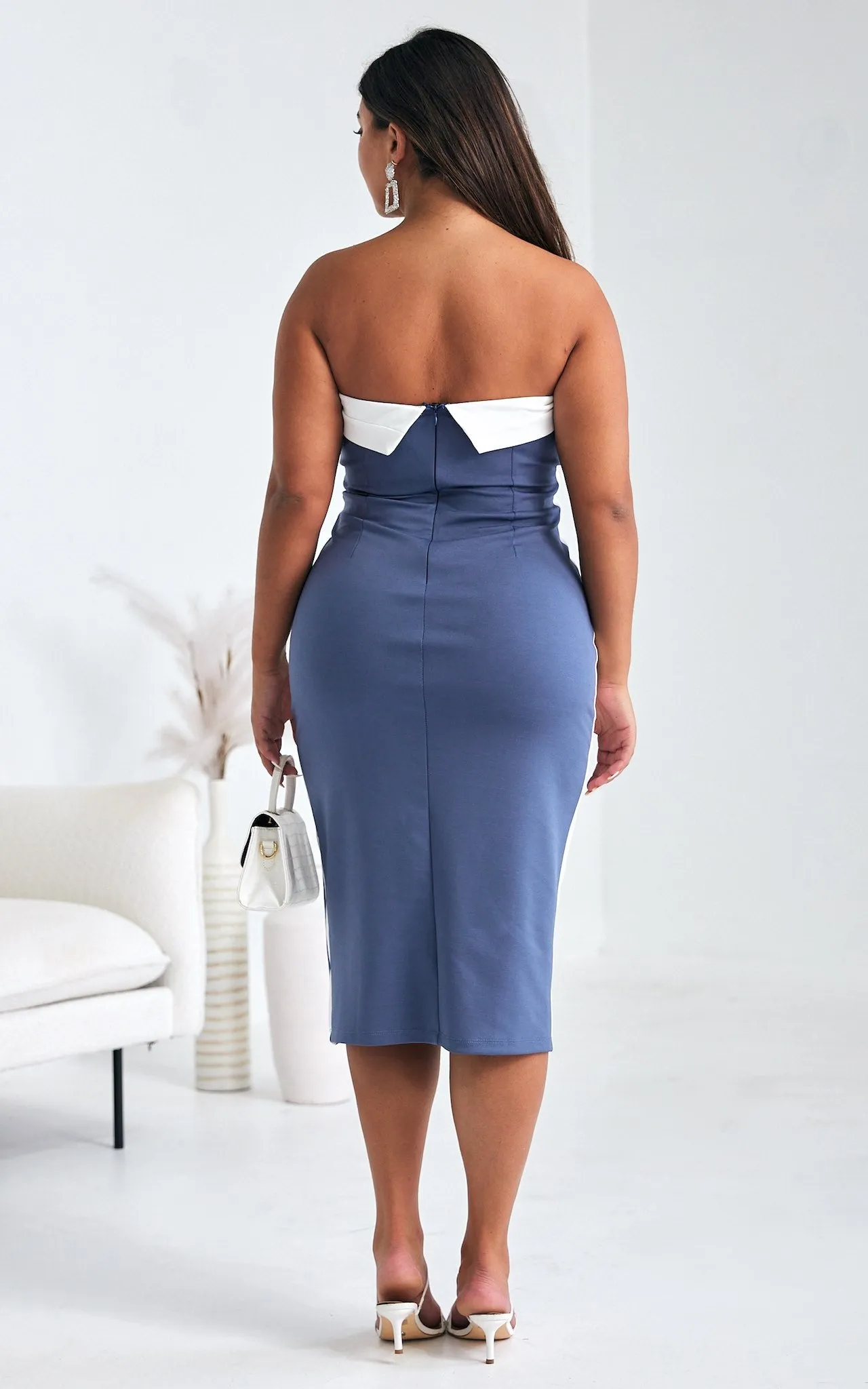 Davis Midi Dress - Blue Charcoal White Trim