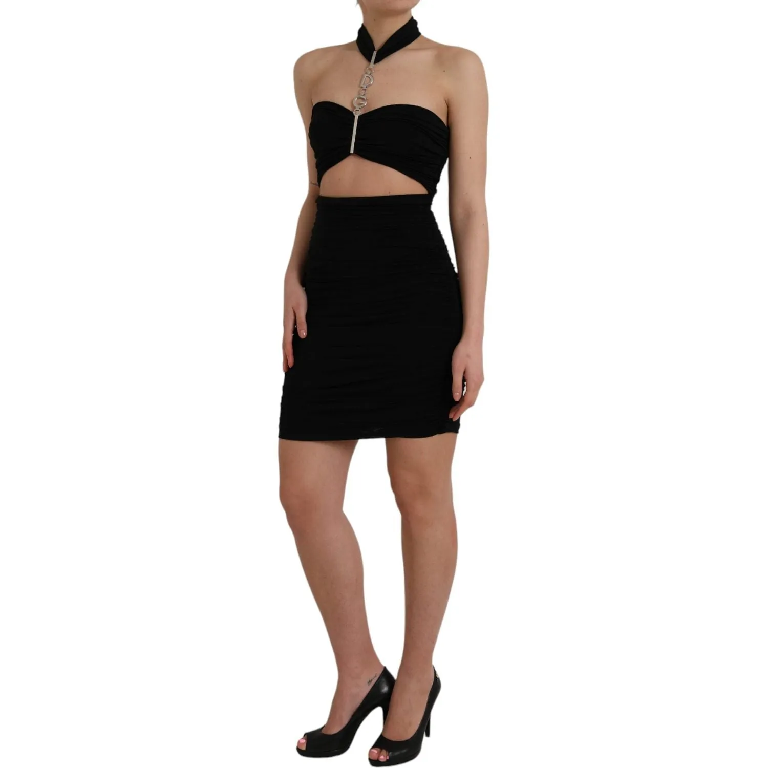 Dolce & Gabbana Black Cut Out Sleeveless Bodycon Mini Dress