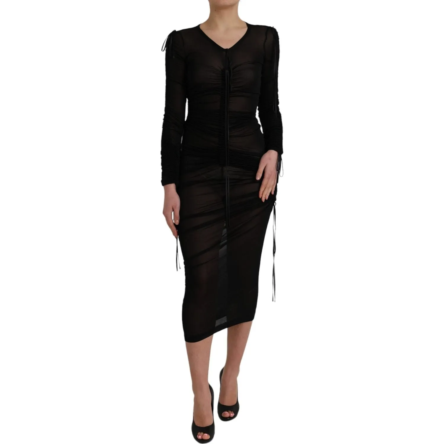 Dolce & Gabbana Black Sheer Bodycon Sheath Midi Dress