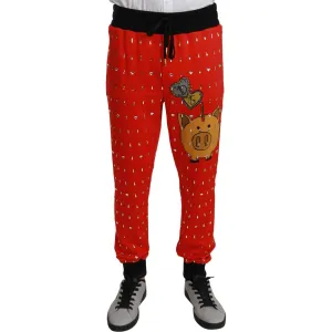 Dolce & Gabbana Chic Red Piggy Bank Print Sweatpants