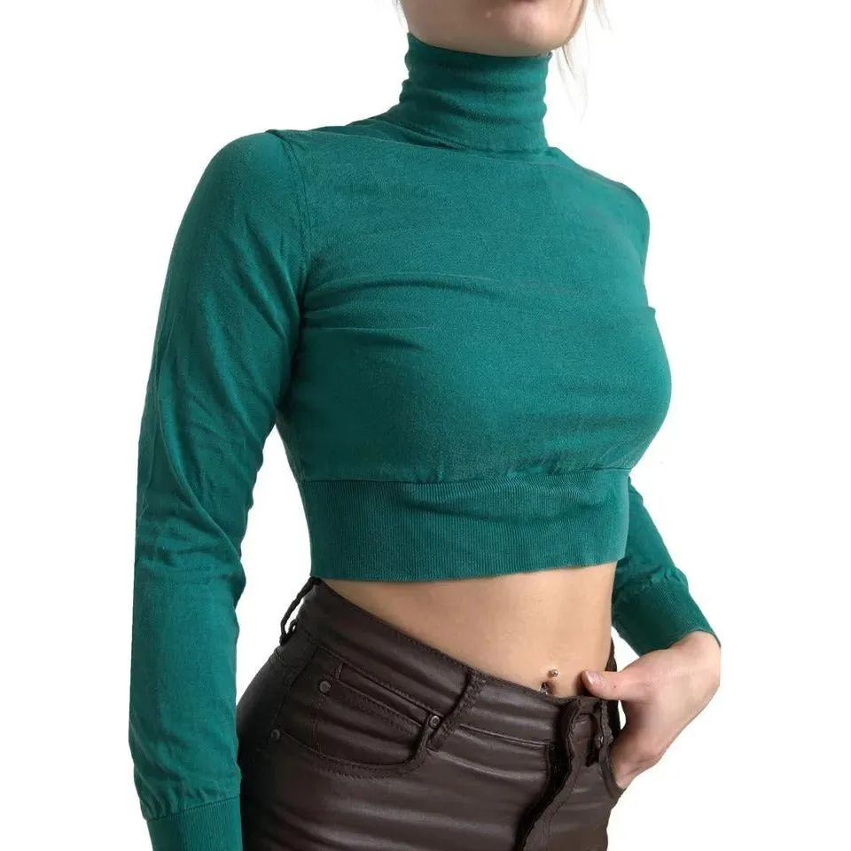 Dolce & Gabbana Dark Green Turtleneck Cropped Pullover Sweater