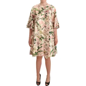 Dolce & Gabbana Elegant Floral Ruffled Silk Long Coat