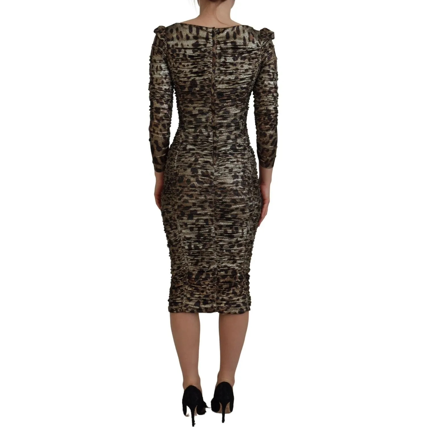 Dolce & Gabbana Elegant Leopard Print Midi Bodycon Dress