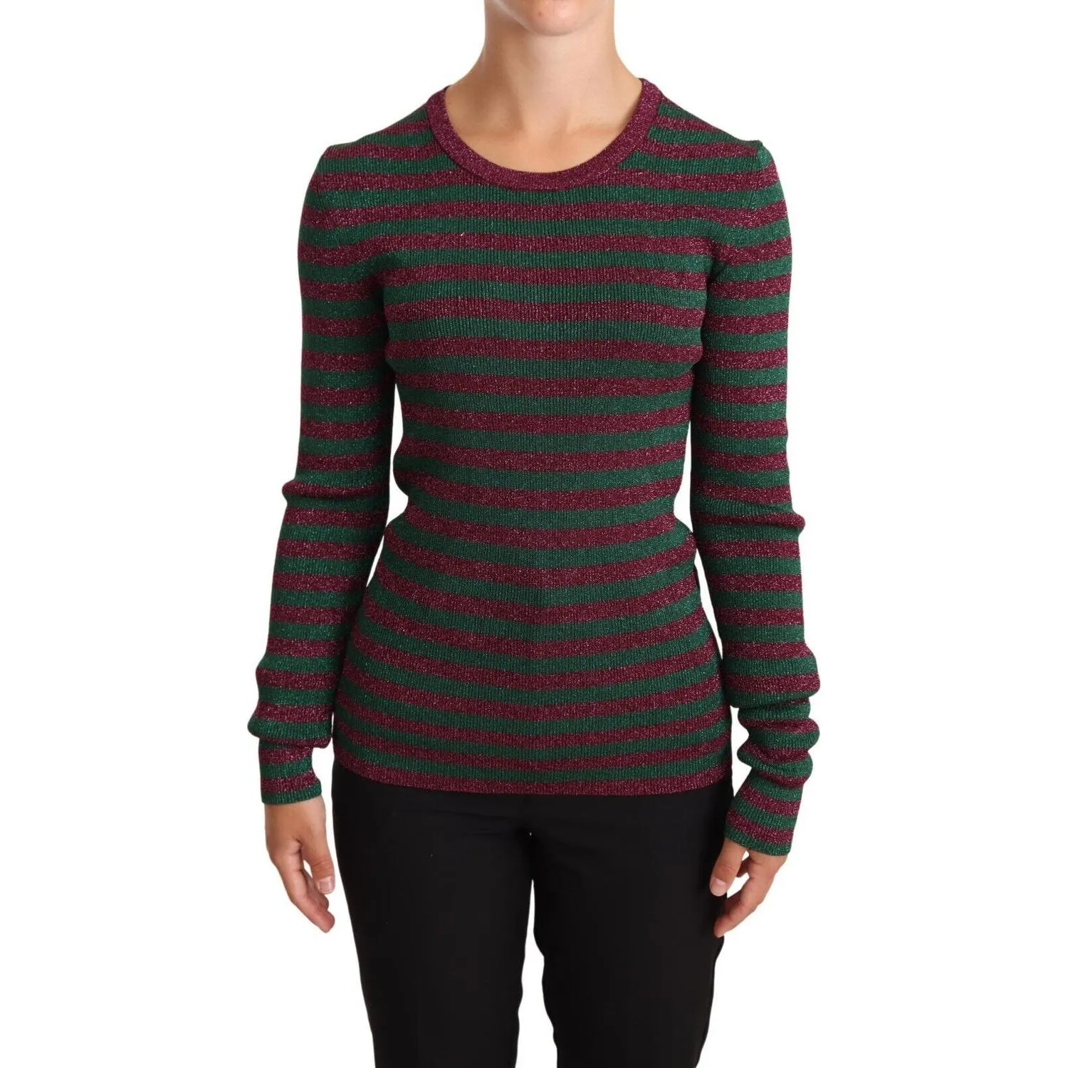 Dolce & Gabbana Elegant Maroon and Green Striped Crewneck Sweater