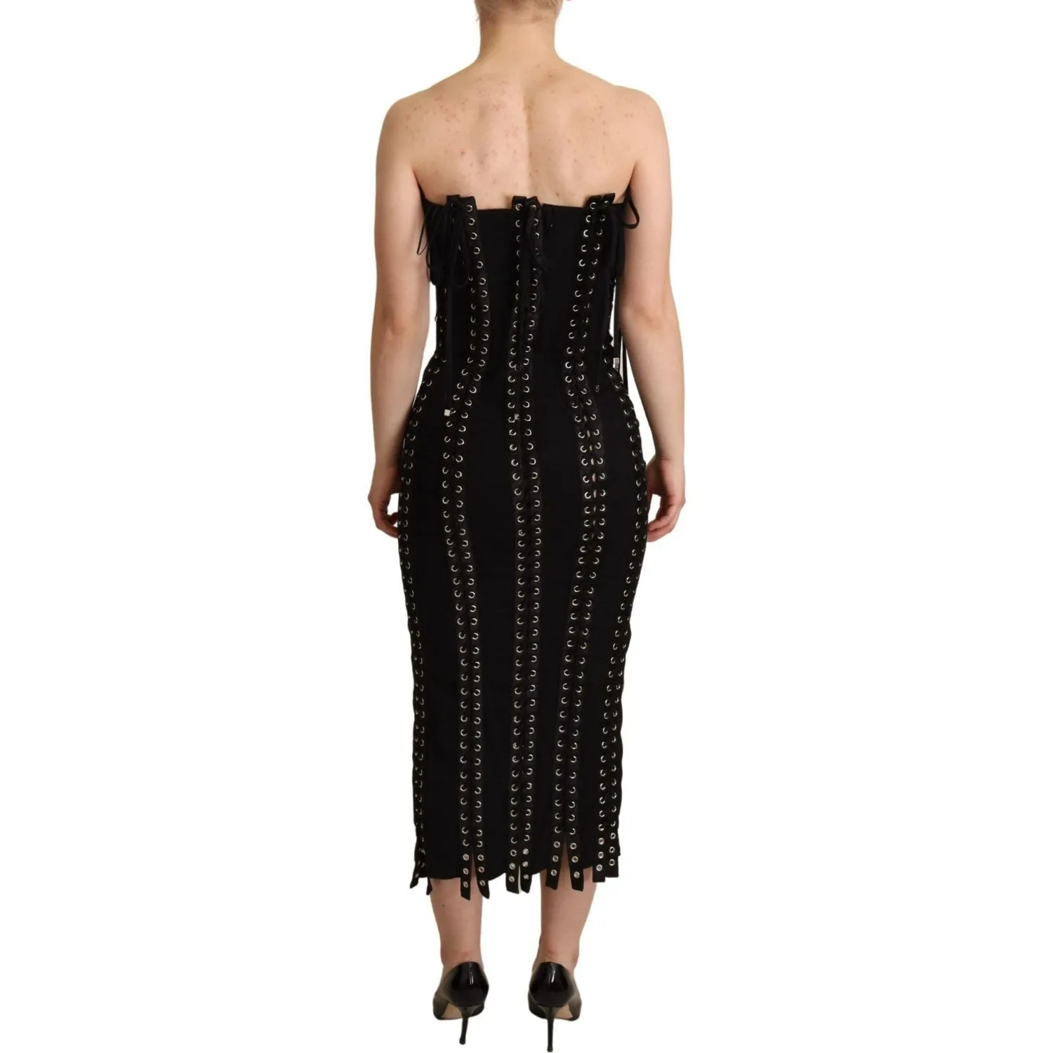 Dolce & Gabbana Elegant Sleeveless Lace-Up Midi Dress