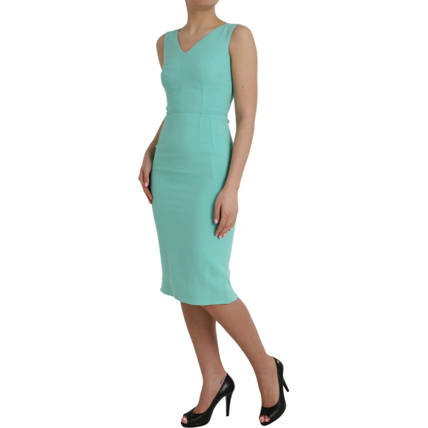 Dolce & Gabbana Green Viscose Sleeveless Bodycon Midi Dress