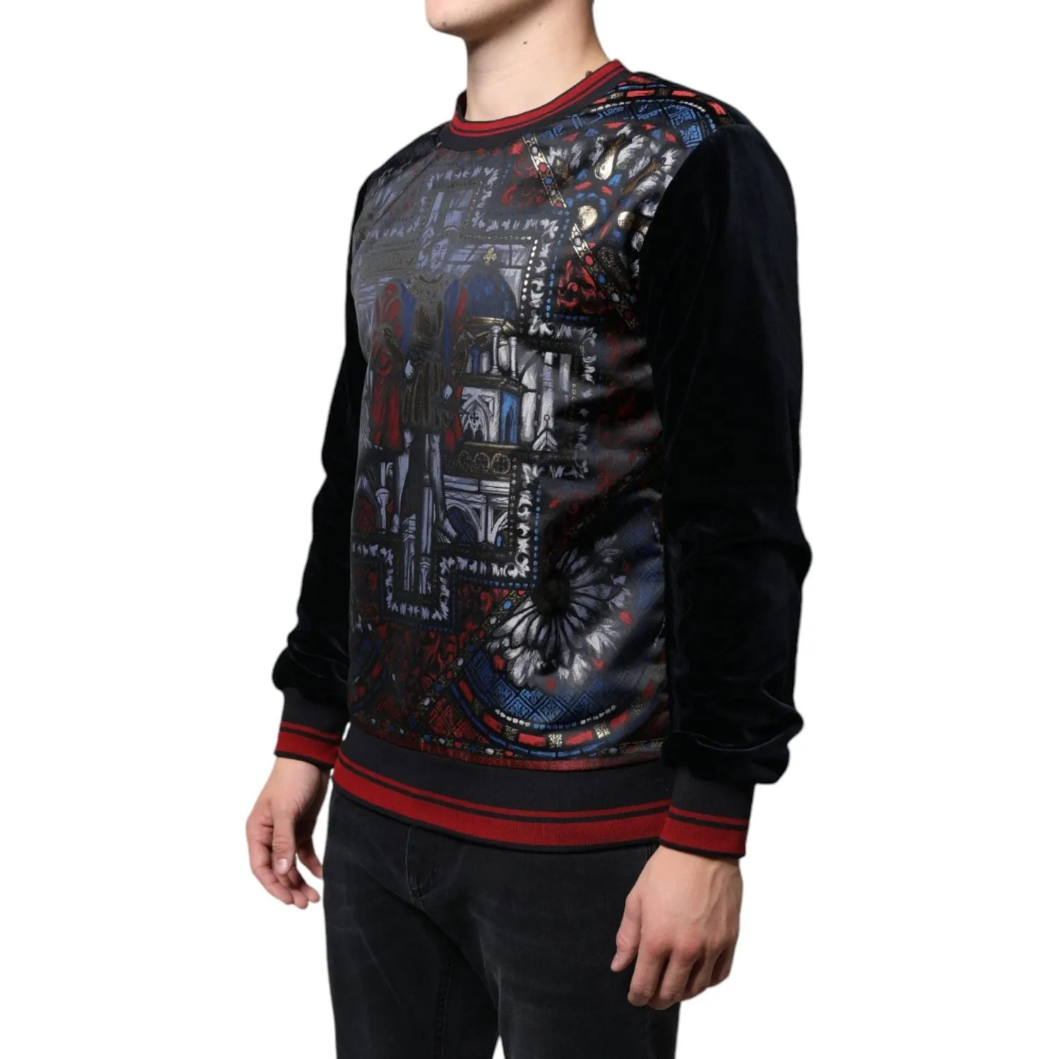 Dolce & Gabbana Multicolor Jacquard Crew Neck Sweatshirt Sweater