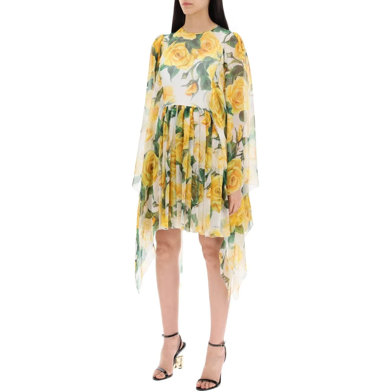 Dolce & Gabbana "short silk chiffon dress with yellow rose print"