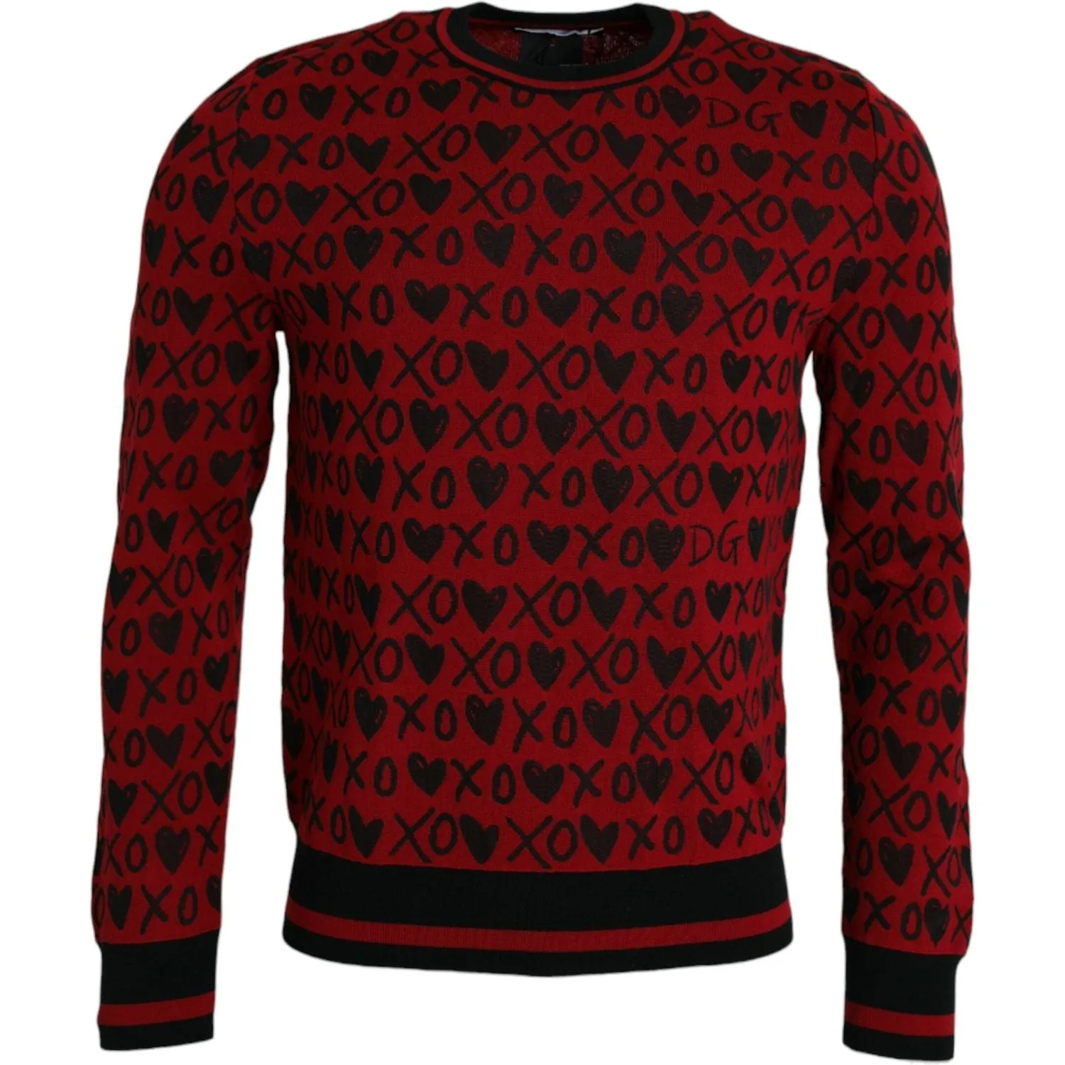 Dolce & Gabbana Red Black XOXO Crew Neck Pullover Sweater