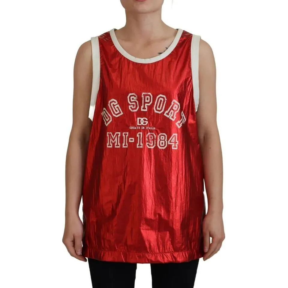 Dolce & Gabbana Red Nylon Logo Print Sleeveless Jersey Top