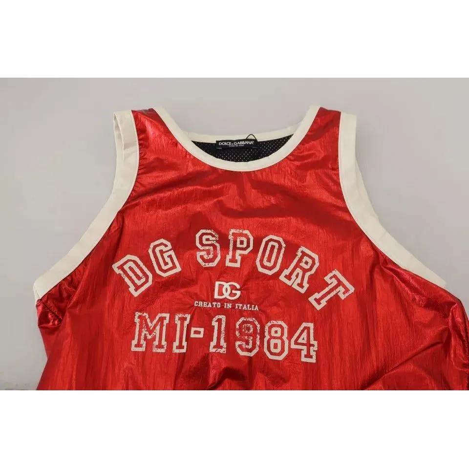 Dolce & Gabbana Red Nylon Logo Print Sleeveless Jersey Top