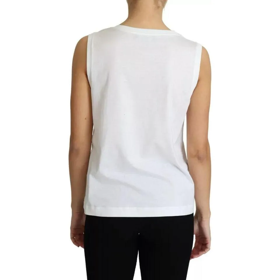 Dolce & Gabbana White Cotton Heart Applique Sleeveless Tank Top