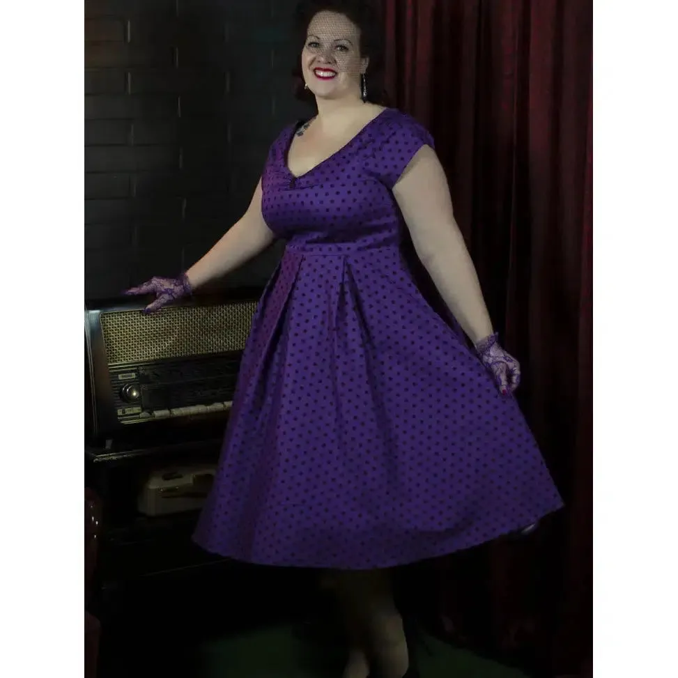 Dolly & Dotty Lily Purple & Black Polka Dot Swing Dress