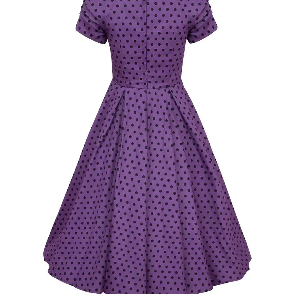 Dolly & Dotty Lily Purple & Black Polka Dot Swing Dress