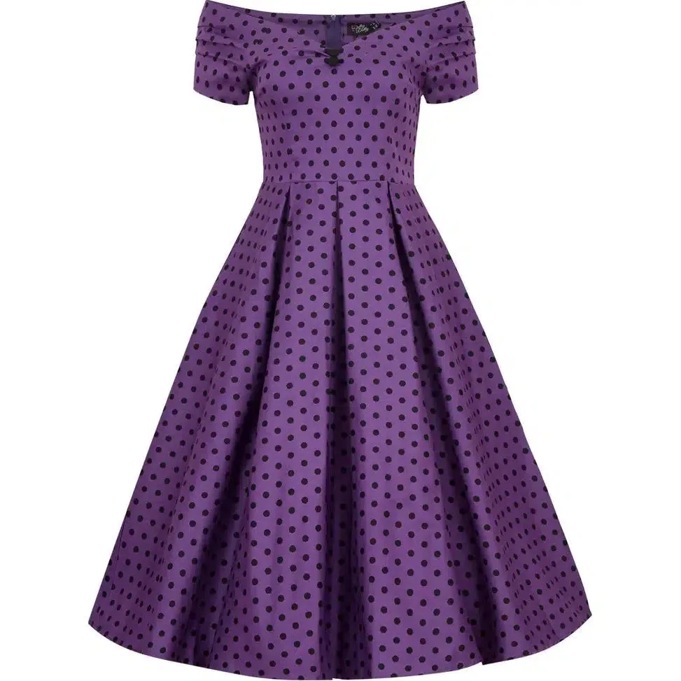 Dolly & Dotty Lily Purple & Black Polka Dot Swing Dress