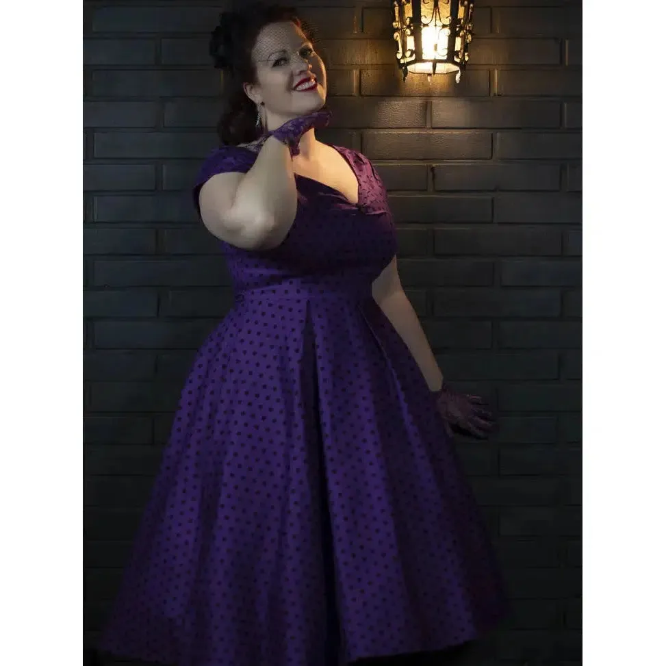 Dolly & Dotty Lily Purple & Black Polka Dot Swing Dress