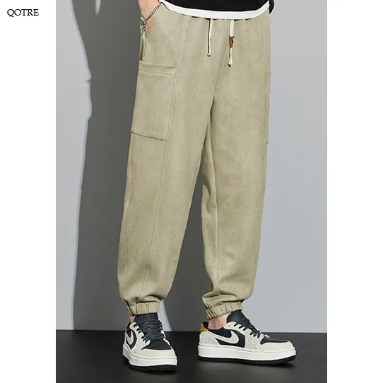 Drawstring Tapered Bellows Pocket Suede Versatile Sweatpant