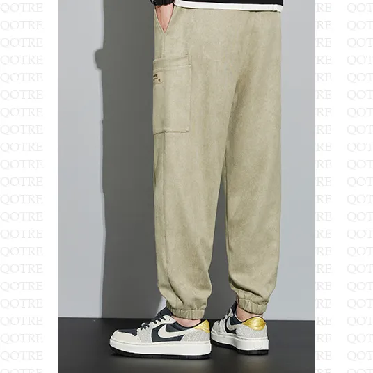 Drawstring Tapered Bellows Pocket Suede Versatile Sweatpant