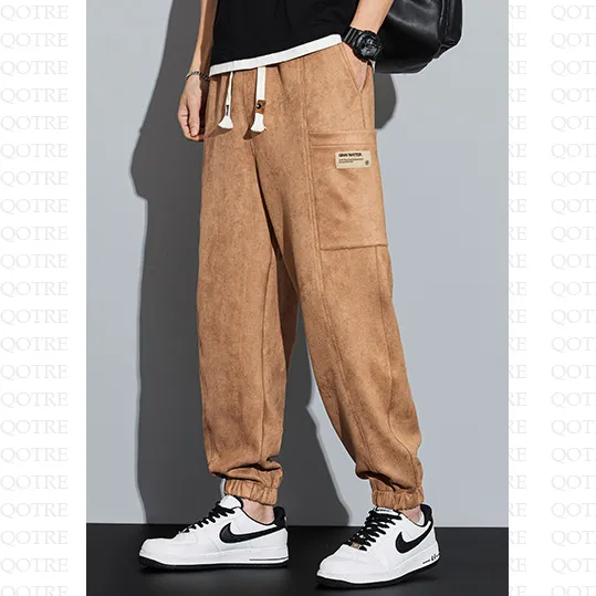 Drawstring Tapered Bellows Pocket Suede Versatile Sweatpant