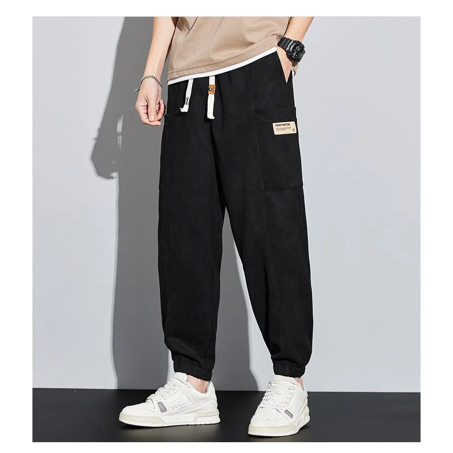 Drawstring Tapered Bellows Pocket Suede Versatile Sweatpant