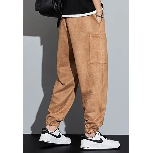 Drawstring Tapered Bellows Pocket Suede Versatile Sweatpant