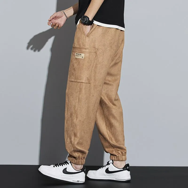 Drawstring Tapered Bellows Pocket Suede Versatile Sweatpant