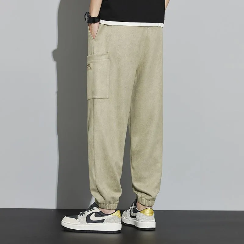 Drawstring Tapered Bellows Pocket Suede Versatile Sweatpant