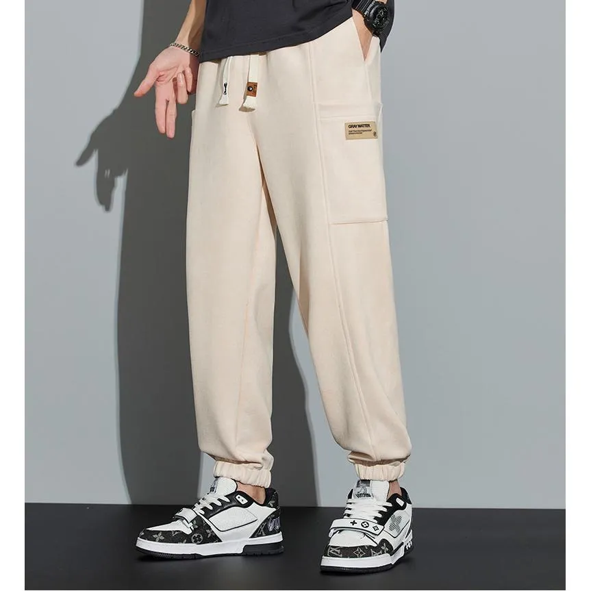 Drawstring Tapered Bellows Pocket Suede Versatile Sweatpant