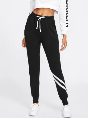 Drawstring Waist Striped Trim Sweatpants